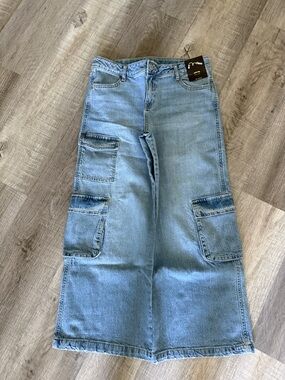 Light Blue Cargo Denim Jeans for kids- Wide Leg